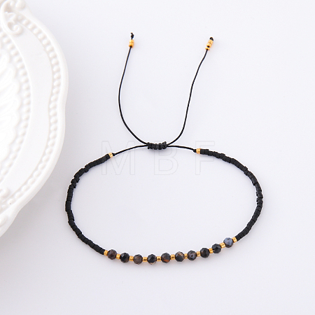 2mm Faceted Natural Dyed & Heated Black Agate Beaded Braided Adjustable Bracelets for Women PF2854-7-1