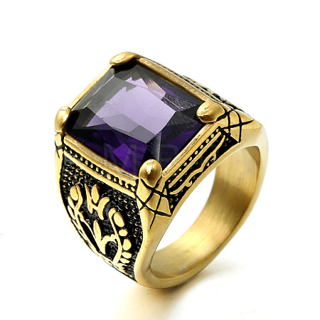 316L Stainless Steel & Cubic Zirconia Men's Vintage Carved Finger Rings FS-WG82D33-55-1
