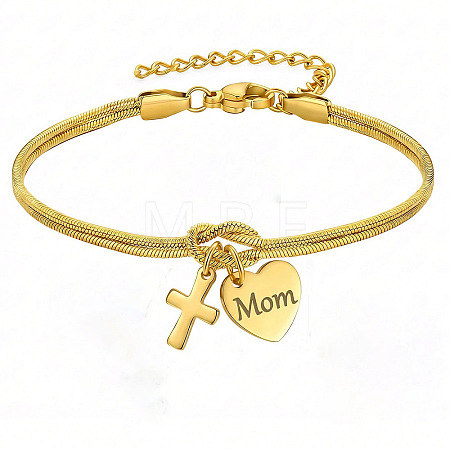 Mother's Day 304 Stainless Steel Snake Chain Double-layered Bracelets WG36131-01-1