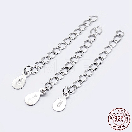 925 Sterling Silver End with Extender Chains and Drop Charms X-STER-F036-26S-48mm-1