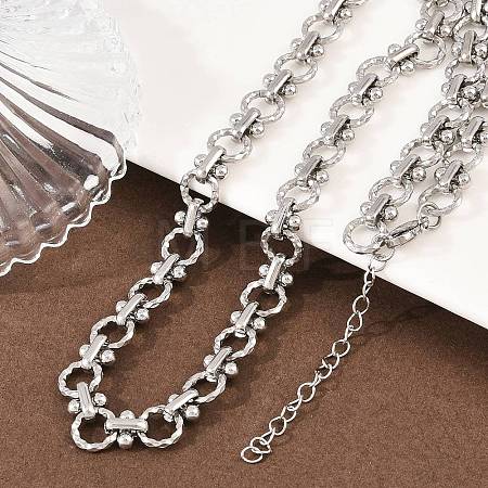 8MM 304 Stainless Steel Textured Ring Link Chain Necklaces NJEW-Z105-04P-01-1