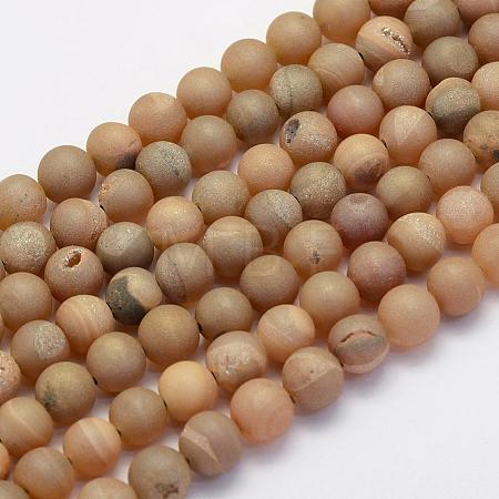 Electroplate Natural Druzy Agate Beads Strands G-G708-6mm-05-1