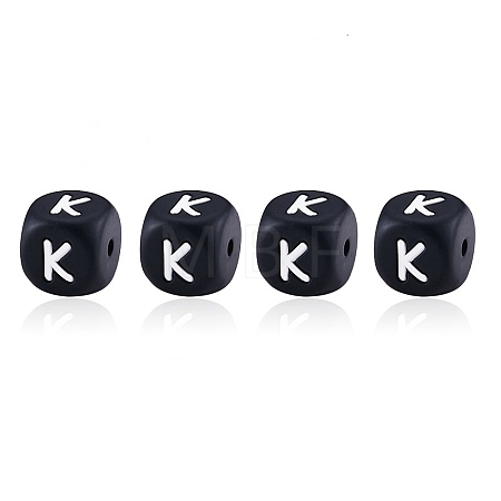 20Pcs Black Cube Letter Silicone Beads 12x12x12mm Square Dice Alphabet Beads with 2mm Hole Spacer Loose Letter Beads for Bracelet Necklace Jewelry Making JX433K-1