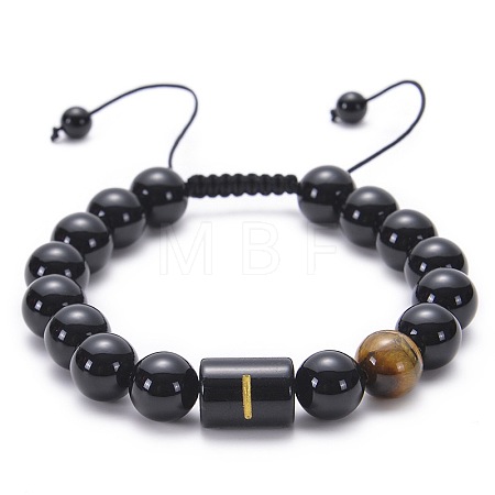 Natural Black Agate & Tiger Eye Round Beaded Adjustable Bracelets HL8029-9-1