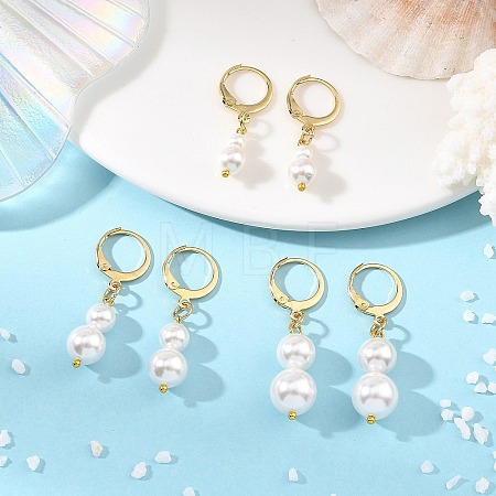 Shell Pearl Leverback Dangle Earrings EJEW-JE07290-1
