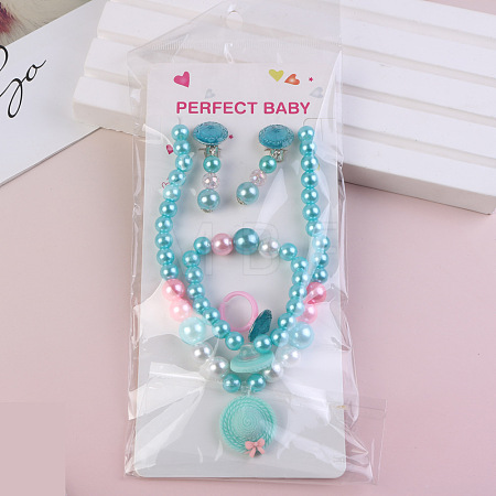 Cute Unicorn Alloy Plastic Children's Beaded Necklace & Bracelet & Cuff Ring & Clip-on Earring Jewelry Sets for Girl's FS-WGF4311-05-1