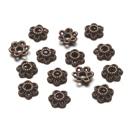 6-Petal Tibetan Style Alloy Hollow Flower Bead Caps X-TIBE-S221-R-NR-1