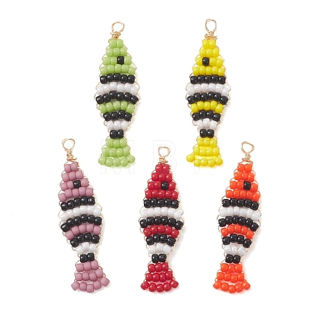 Copper Wired Glass Seed Bead Pendants PALLOY-MZ01301-1