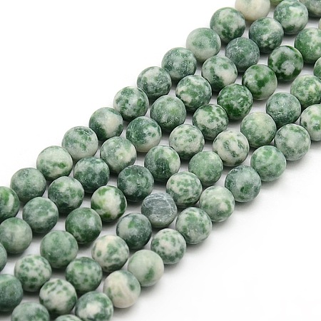 Frosted Natural Green Spot Jasper Round Bead Strands X-G-M064-6mm-10-1
