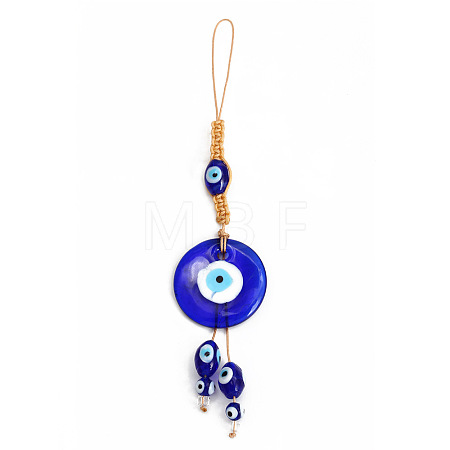 Flat Round with Evil Eye Glass Pendant Decorations EVIL-PW0002-04E-1