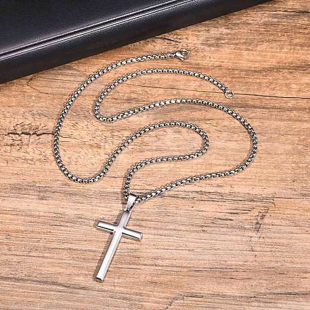 Men's Stainless Steel Cross Pendant Box Chain Necklaces PW-WGD1DFB-01-1