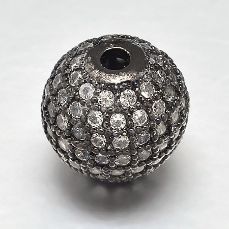 Round Brass Micro Pave Cubic Zirconia Beads ZIRC-N016-01B-12mm-1