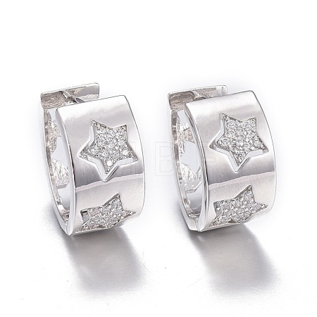 Brass Micro Pave Cubic Zirconia Huggie Hoop Earrings EJEW-K083-40P-B-1
