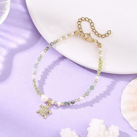 Gradient Natural Peridot & Moss Agate & Green Aventurine Faceted Round Beaded Necklaces with Natural Pearl BJEW-JB14399-01-1