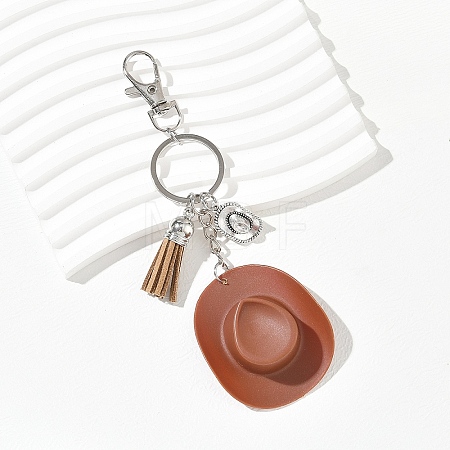 Plastic & Alloy & Faux Suede Tassel Pendant Keychains KEYC-YW00304-04-1