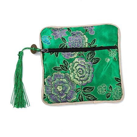 Chinese Brocade Tassel Zipper Jewelry Bag Gift Pouch ABAG-F005-03-1