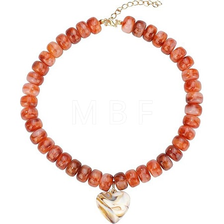Resin and Plastic Heart Pendant Rondelle Beaded Necklaces with Alloy End Chains FS-WG415CE-01-1