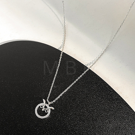 Brass Micro Pave Clear and Black Cubic Zirconia Owl Pendant Necklaces for Women WG5FC8F-01-1