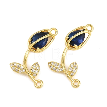 Rack Plating Brass Micro Pave Clear Cubic Zirconia Flower Connertor Charms KK-Z043-03K-1