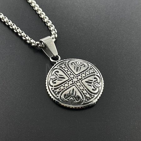 Punk Style 304 Stainless Steel Heart Cross Pendant Necklaces Vintage Trendy Men 304 Stainless Steel Jewelry TC5378-1