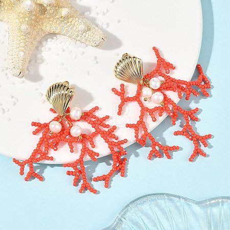 Glass Seed Beaded Stud Earrings for Women EJEW-MZ00781-01-1