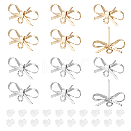 12Pcs 2 Color Bowknot Brass Stud Earring Finding KK-BC0013-31-1