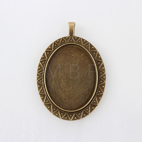 Tibetan Style Alloy Oval Pendant Cabochon Settings TIBEP-M018-47AB-NF-1