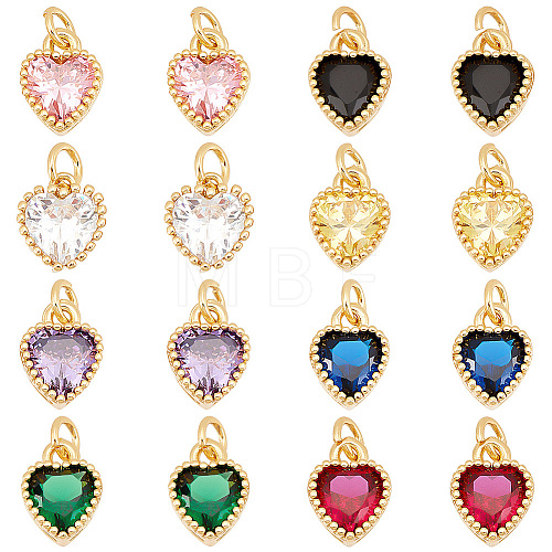 AHADERMAKER 16Pcs 8 Colors Real 18K Gold Plated Brass Inlaid Cubic Zirconia Charms FIND-GA0002-34-1