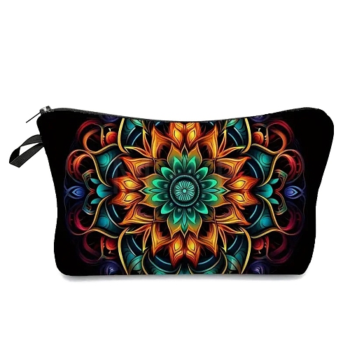 Mandala Flower Print Linen Cosmetic Zipper Pouches PW-WGC854E-02-1