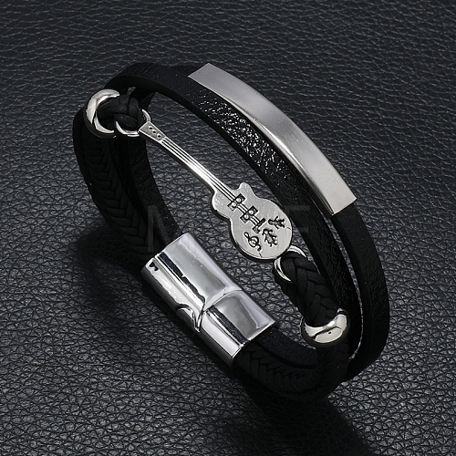 Imitation Leather Triple Layer Multi-strand Bracelet PW-WG98374-01-1