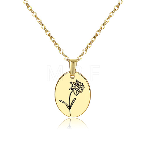 Brass Birth Month Flower Pendant Necklace HUDU-PW0001-034C-1-1