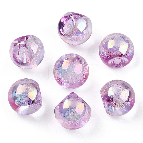 UV Plating Rainbow Iridescent Acrylic Beads X-OACR-G012-04E-1