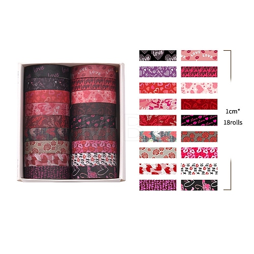 18 Rolls Valentine's Day Paper Decorative Paper Tapes Set STIC-H002-07-1