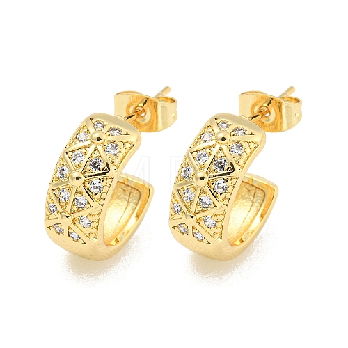 C-Shaped Brass Pave Clear Cubic Zirconia Stud Earrings EJEW-M258-69G-1