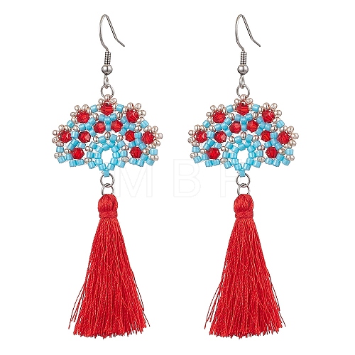 Handmade Glass Seed Beads Fan Dangle Earrings EJEW-MZ00292-01-1