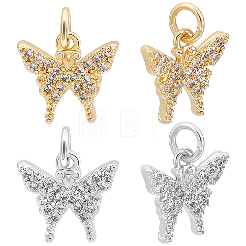 12Pcs 2 Colors Long-Lasting Plated Brass Micro Pave Cubic Zirconia Charms ZIRC-BBC0001-53-1