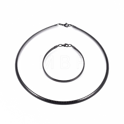 304 Stainless Steel Choker Necklaces and Bangles Jewelry Sets SJEW-L144-A01-B-1