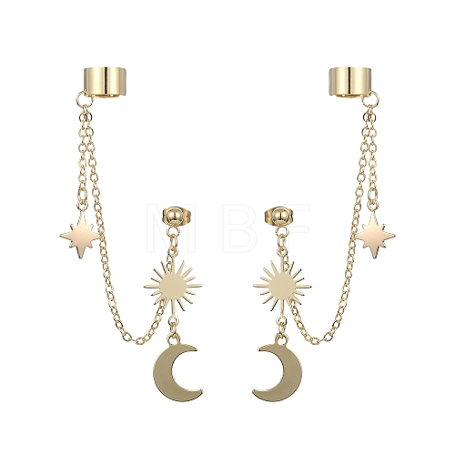 Brass Dangle Stud Earrings with Ear Cuff EJEW-TA00295-1