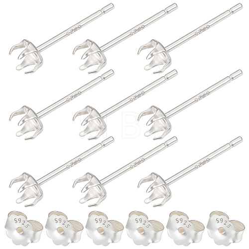 Beebeecraft 5 Pairs 925 Sterling Silver Stud Earring Settings STER-BBC0005-42S-1