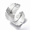 304 Stainless Steel Feather Open Cuff Bangle for Women BJEW-F442-01P-2