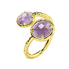 Round Natural Amethyst Open Cuff Rings RJEW-C087-02G-03-1