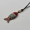 Adjustable Alloy Dark Red Fish Pendant Black Waxed Cord Necklaces NJEW-WH0001-52G-2