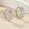 Leaf Shape Rhodium Plated 925 Sterling Silver Hoop Earrings LV7330-2-2