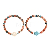 2Pcs Synthetic Ocean White Jade & Synthetic Turquoise Turtle Beads Stretch Bracelets for Women Men BJEW-JB13640-2