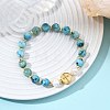 Natural Gemstone Hemimorphite & Cultured Freshwater Pearl & Brass Beads Stretch Bracelets for Women BJEW-JB13796-1