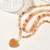 Natural Golden Silk Jade Heart and Flower Pendant Round Beaded Double Layer Necklaces with Brass OT Clasps NJEW-G202-01G-1