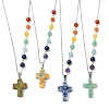 Chakra Natural Mixed Gemstone Religion Cross Pendant 304 Stainless Steel Cable Chain Necklaces for Women NJEW-JN06268-2