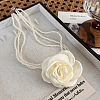 3 Layer White Round Faux Pearl 3D Rose Flower Pendant Choker Necklaces for Women WG1928F-01-1