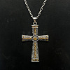 Platinum Alloy Rhinestone Cross Pendant Necklaces NX3454-10-1