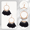6 Pairs 6 Style Polyester Tassel Dangle Stud Earrings with Rhinestone EJEW-AN0003-35-3